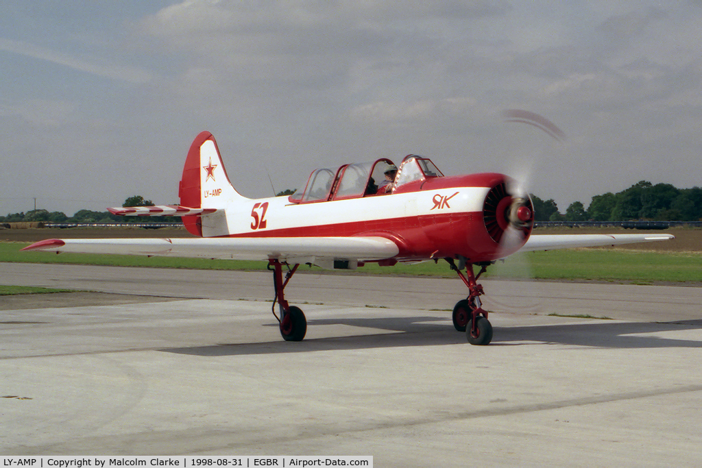 LY-AMP, 1980 Bacau Yak-52 C/N 800708, Bacau Yak-52 at Breighton Airfield in 1998.  