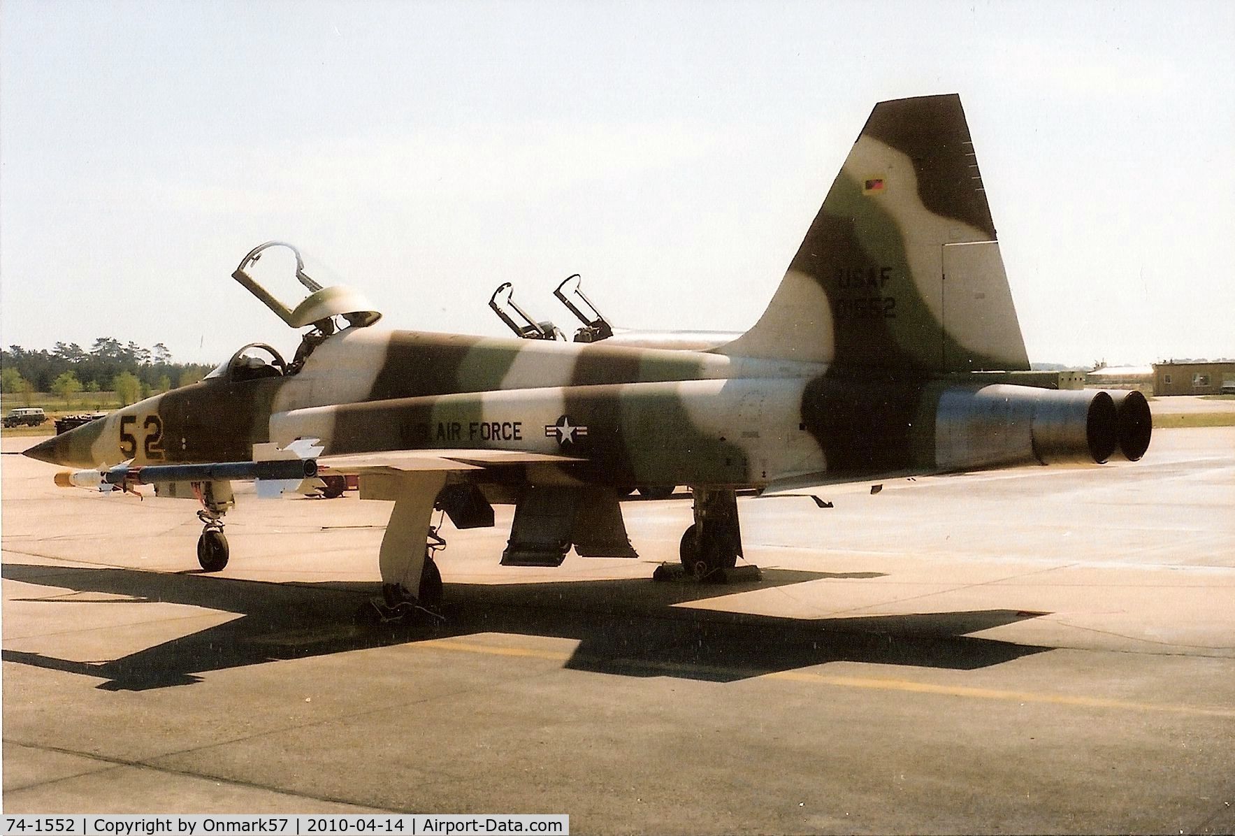 74-1552, 1974 Northrop F-5E Tiger II C/N R.1210, F-5 Freedom Fighter from RAF Alconbury at RAF Lakenheath, Summer 1977.