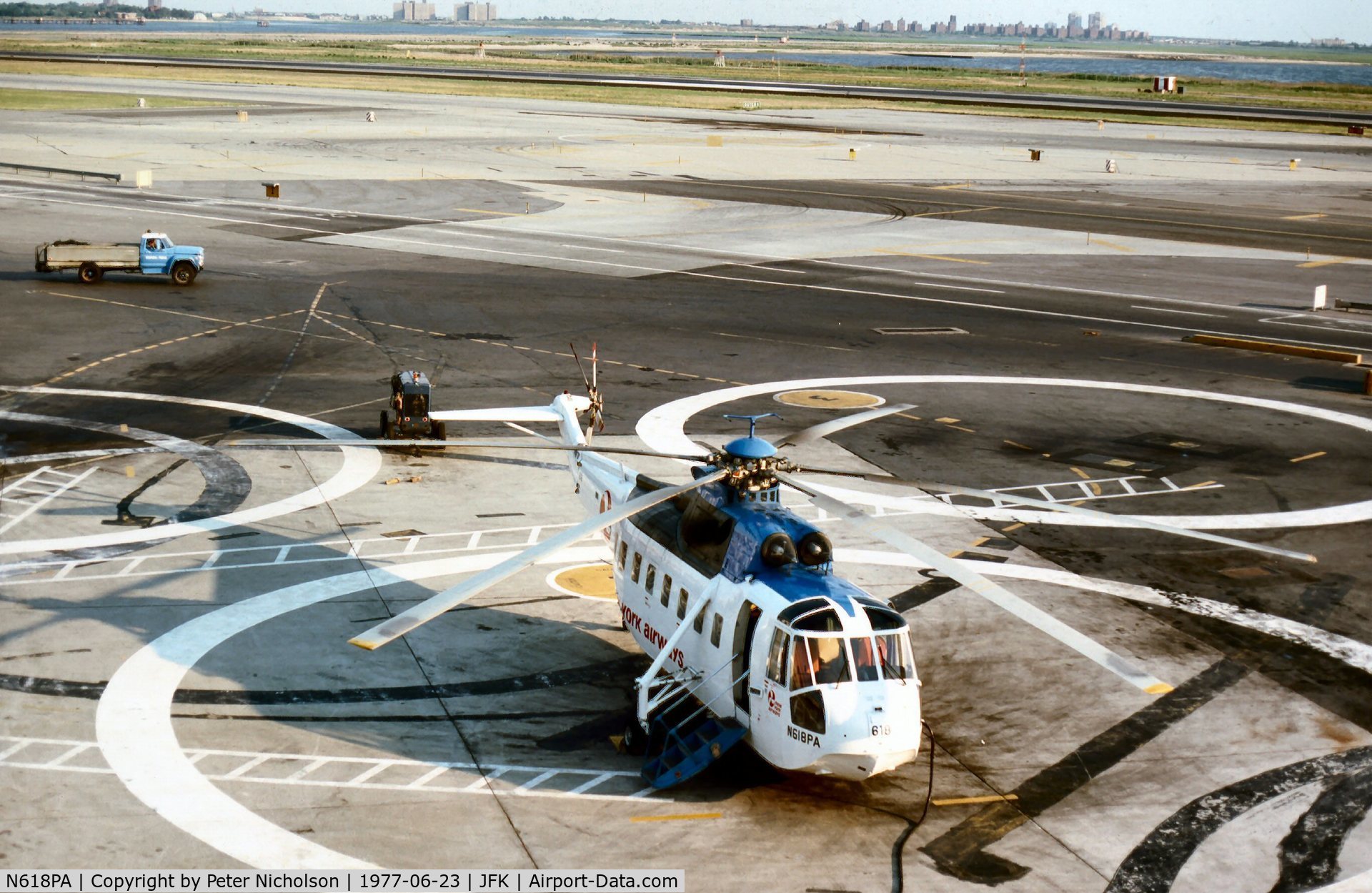 N618PA, 1968 Sikorsky S-61L C/N 61426, S-61L of New York Airways at the terminal at Kennedy in the Summer of 1977.