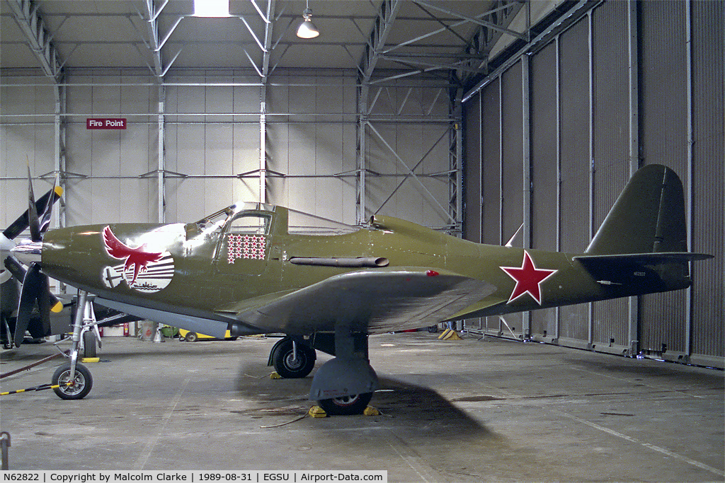 N62822, 1945 Bell P-63C-5-BE Kingcobra C/N 33-978, Bell RP-63C Kingcobra of the Fighter Collection in Soviet Air Force markings at The imperial War Museum in 1989. Crashed near La Ferte-Alais in France on 4.6.90 and was written off. .