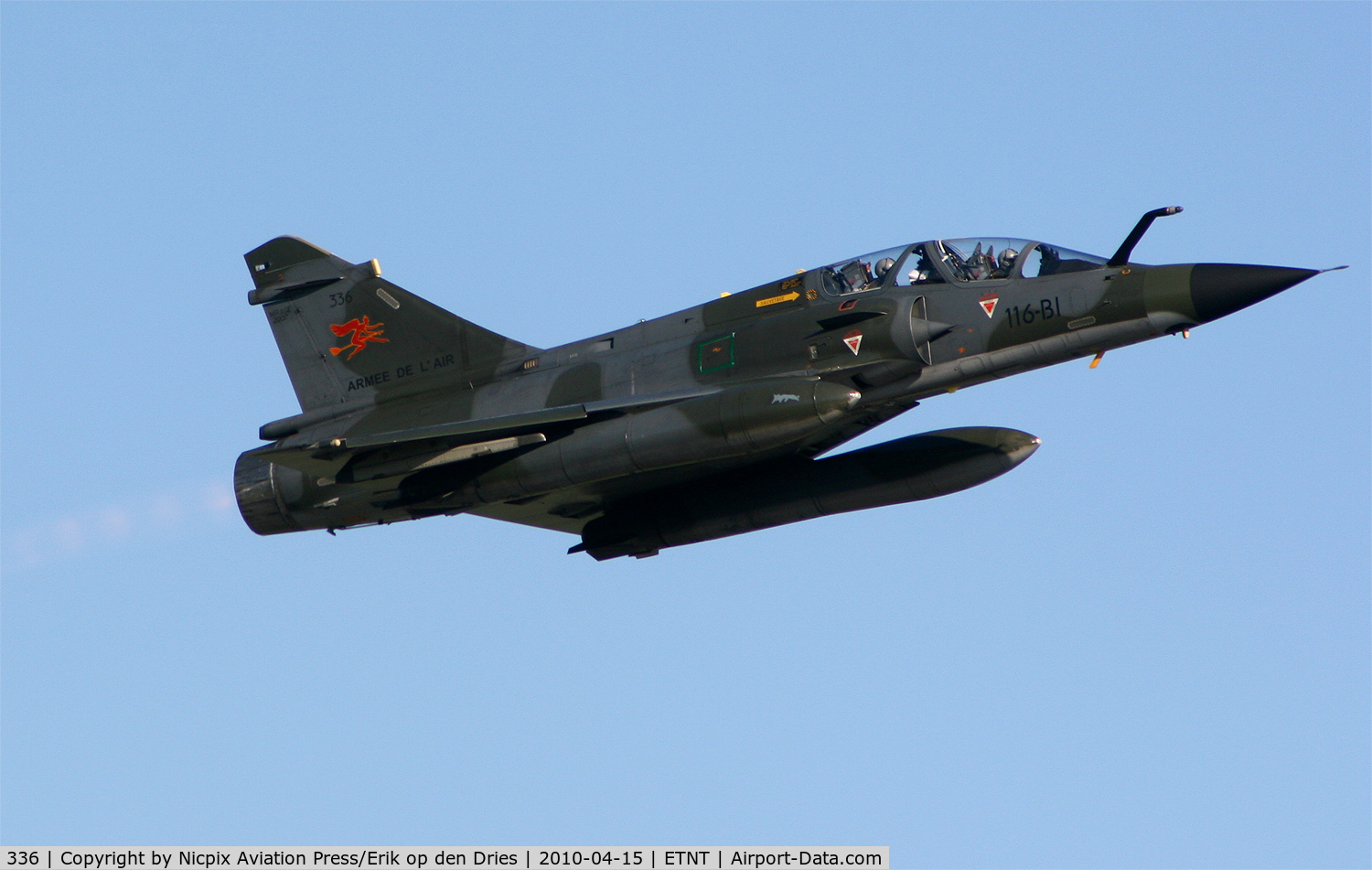 336, Dassault Mirage 2000N C/N 336, Mirage-2000N 336/116-BI is a nucelar attack aircraft and here to be seen during the NATO exercise Brilliant Arden in the take off at Wittmund AB, Germany