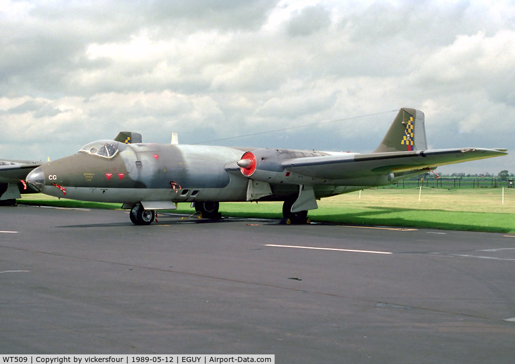WT509, 1955 English Electric Canberra PR.7 C/N EEP71369, Royal Air Force Canberra PR7 (c/n 71369). Operated by 100 Squadron, coded 'CG'.