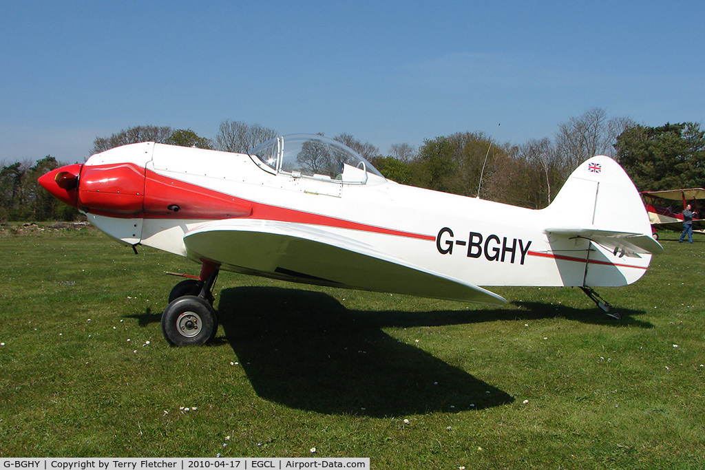 G-BGHY, 1986 Taylor Monoplane C/N PFA 1455, at Fenland on a fine Spring day for the 2010 Vintage Aircraft Club Daffodil Fly-In