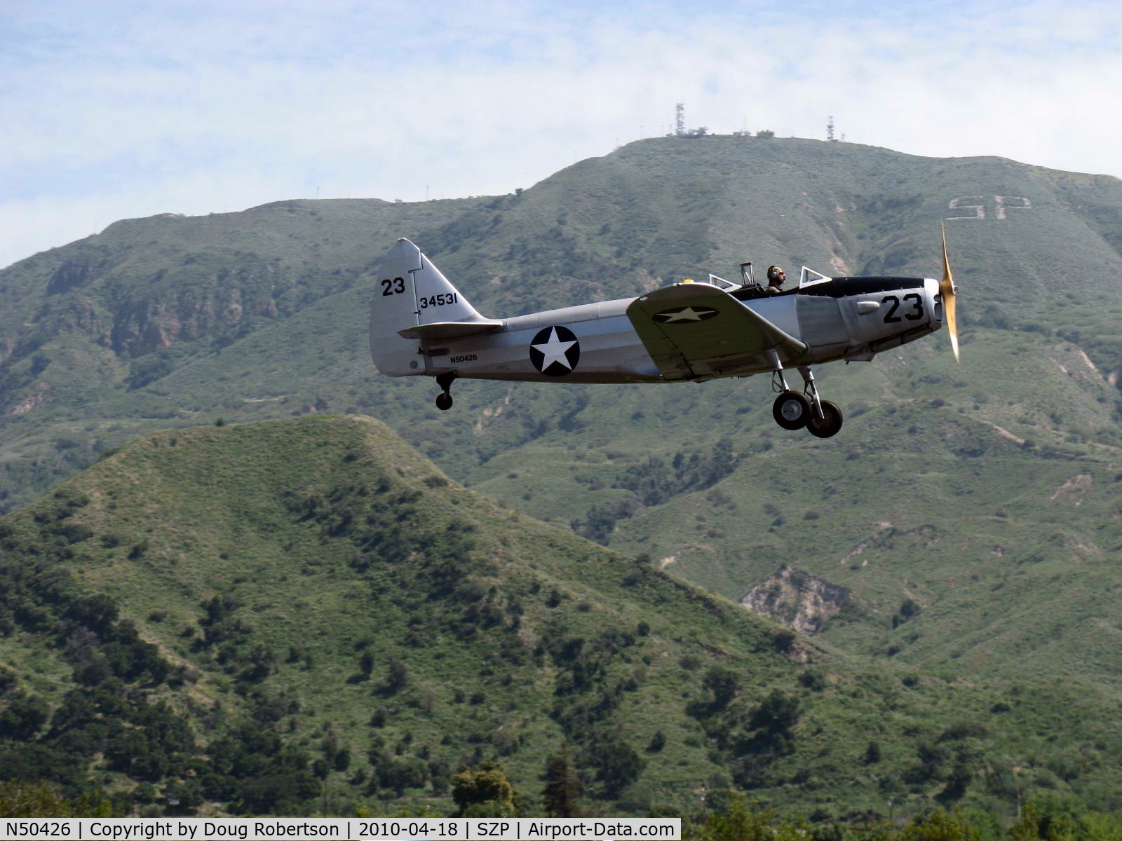 N50426, 1943 Fairchild M-62A-3 Cornell II C/N T43-5197, 1943 Fairchild M-62A CORNELL, Fairchild Ranger 6-440C-5 200 Hp inverted inline, takeoff climb Rwy 22