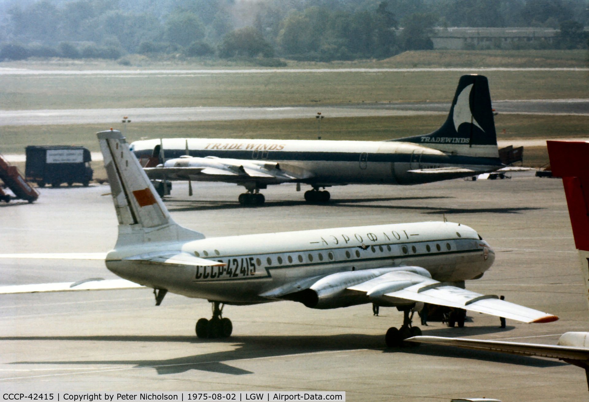 CCCP-42415, 1959 Tupolev Tu-104B C/N 920402, Tu-104 Camel of Aeroflot at London Gatwick in the Summer of 1975.
