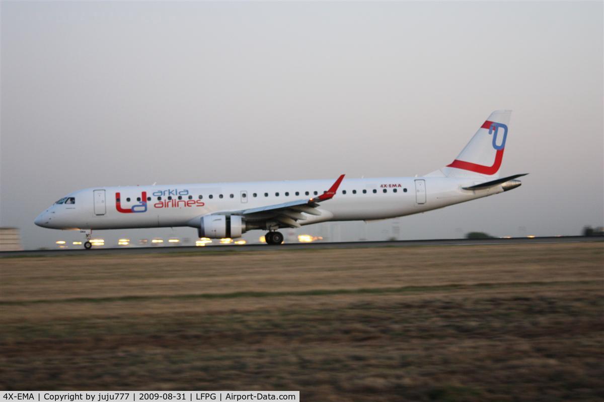 4X-EMA, 2008 Embraer 195LR (ERJ-190-200LR) C/N 19000172, on landing at CDG