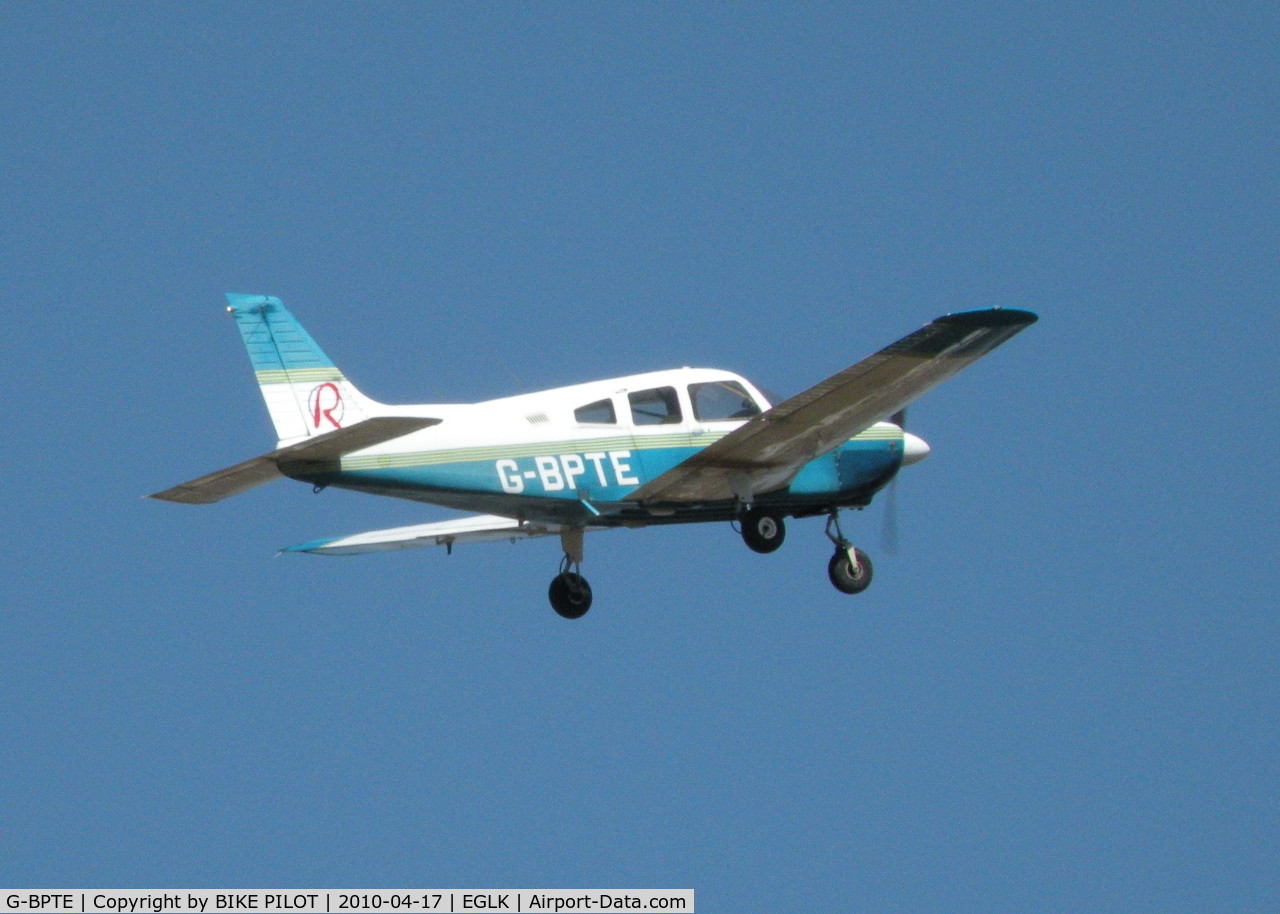 G-BPTE, 1976 Piper PA-28-181 Cherokee Archer II C/N 28-7690178, RESIDENT ARCHER CLIMBING OUT RWY 07