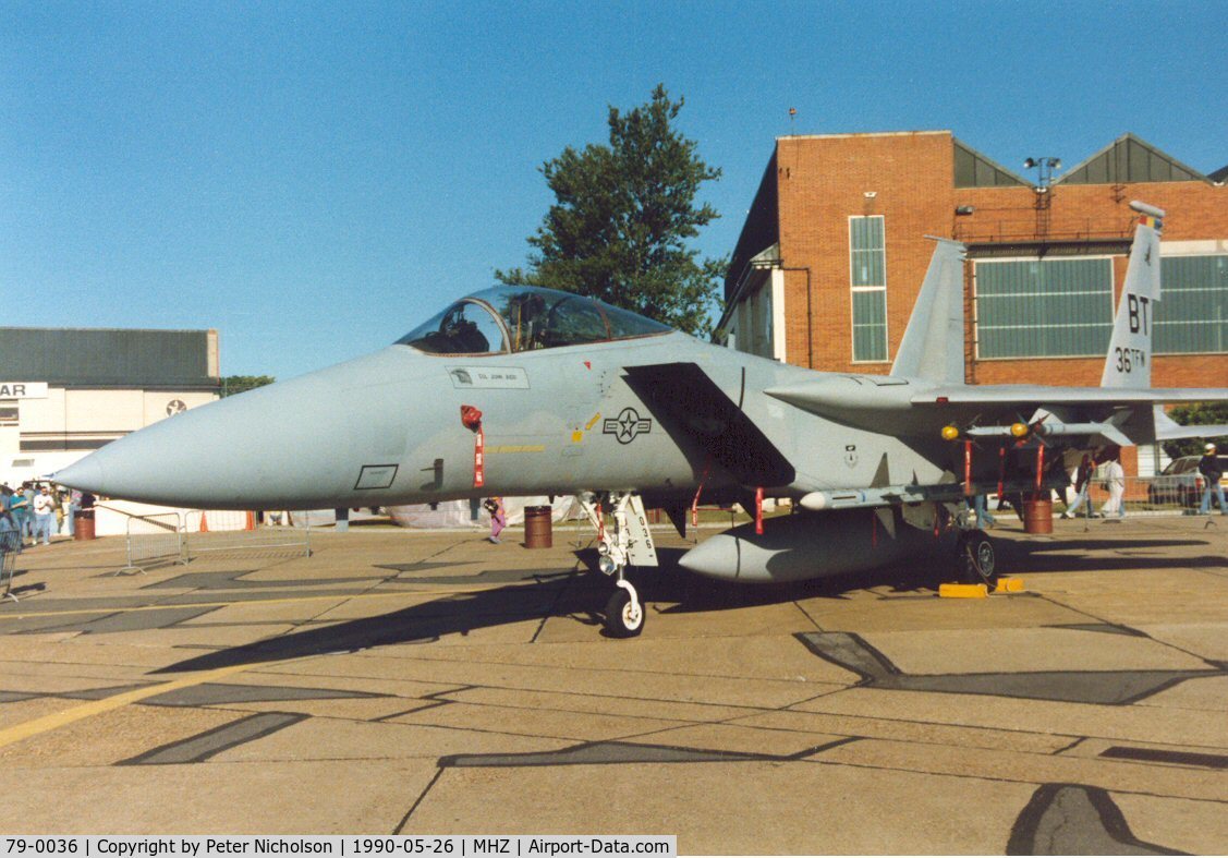79-0036, 1979 McDonnell Douglas F-15C Eagle C/N 0573/C105, F-15C Eagle of Bitburg's 36th Tactical Fighter Wing on display at the 1990 RAF Mildenhall Air Fete.