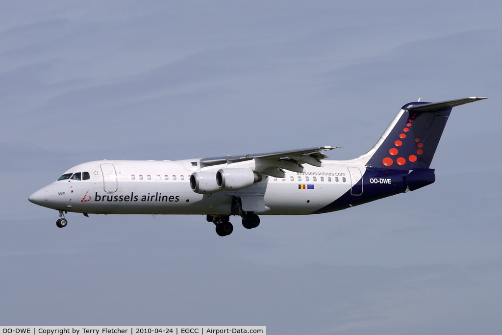 OO-DWE, 1998 British Aerospace Avro 146-RJ100 C/N E3327, Brussels Airlines Avro 146 at Manchester