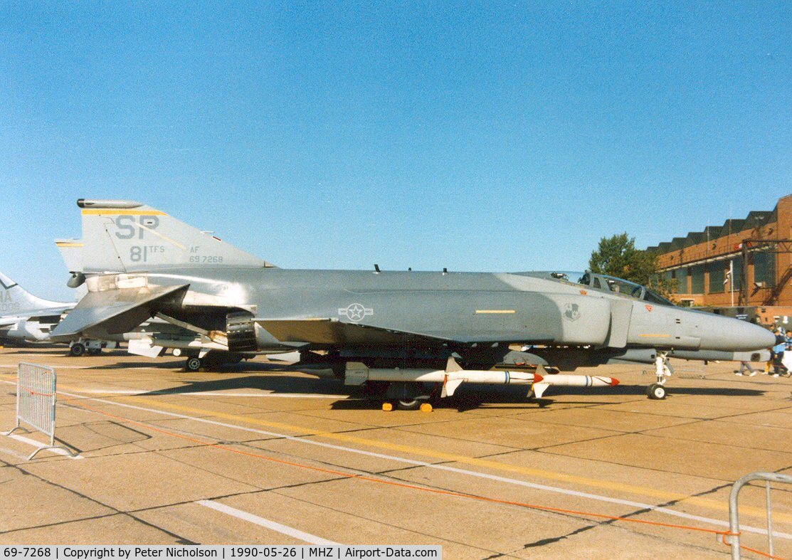 69-7268, 1969 McDonnell Douglas F-4G Phantom II C/N 3955, F-4G Phantom of 81st Tactical Fighter Squadron/52nd Tactical Fighter Wing at Spangdahlem on display at the 1990 RAF Mildenhall Air Fete.