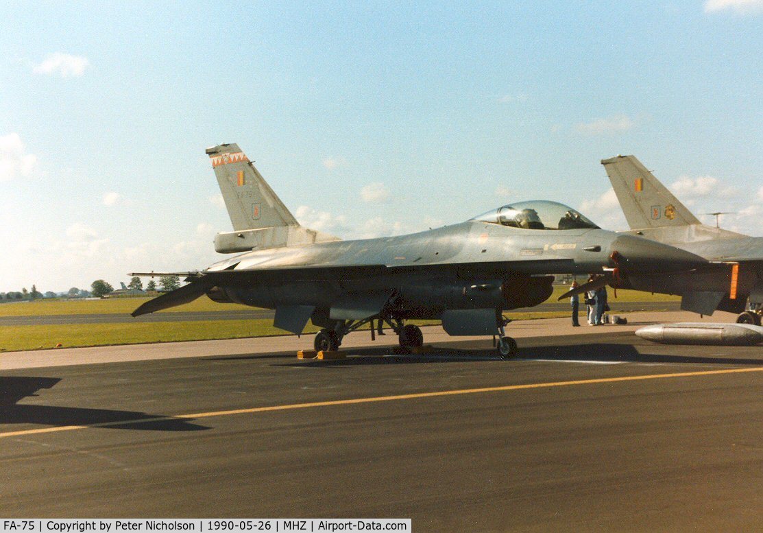 FA-75, 1980 SABCA F-16AM Fighting Falcon C/N 6H-75, F-16A Falcon of 23 Squadron Belgian Air Force on the flight-line at the 1990 RAF Mildenhall Air Fete.