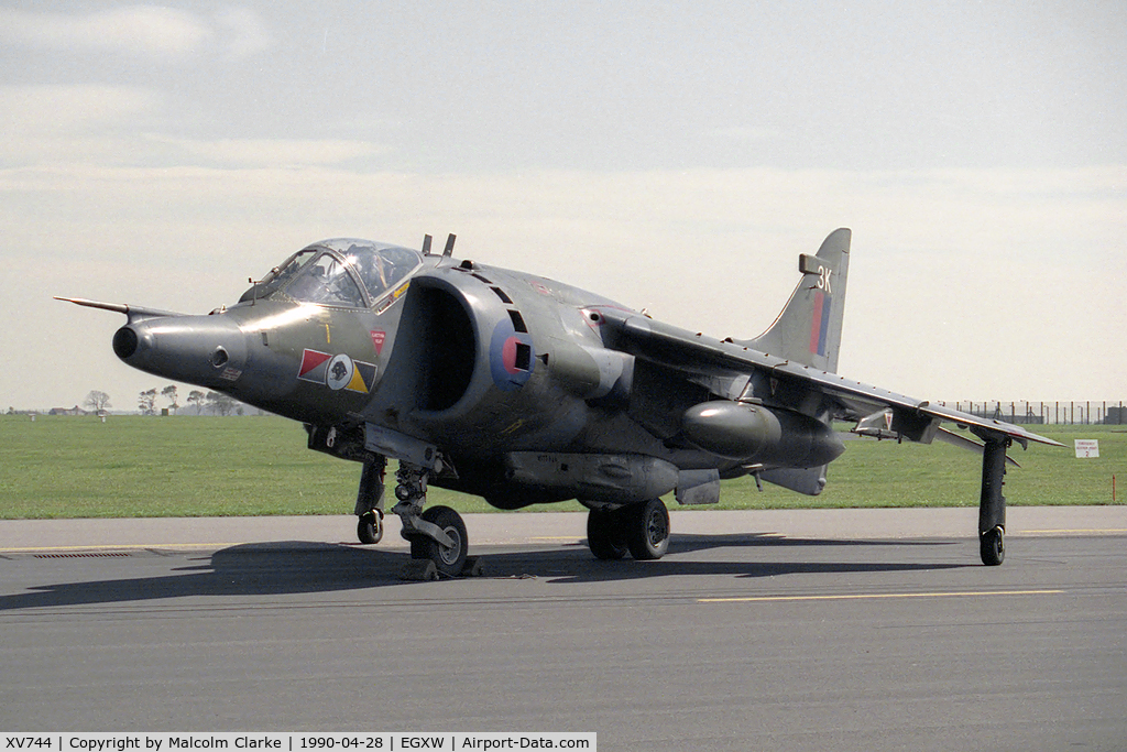 XV744, 1969 Hawker Siddeley Harrier GR.3 C/N 712007, Hawker Siddeley Harrier GR3 at RAF Waddington's Photocall in 1990.