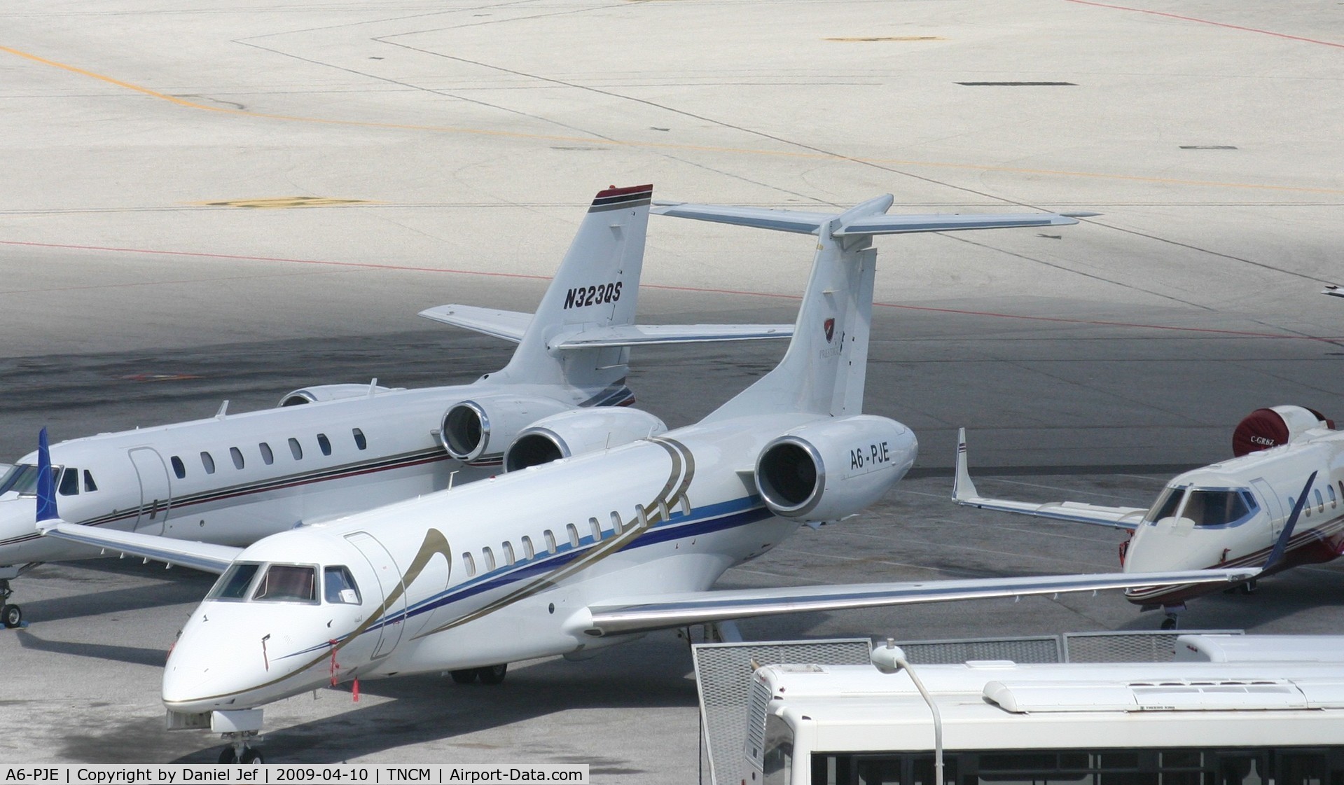 A6-PJE, 2006 Embraer Legacy 600 (EMB-135BJ) C/N 14500972, A6-PJE park on the main ramp at TNCM