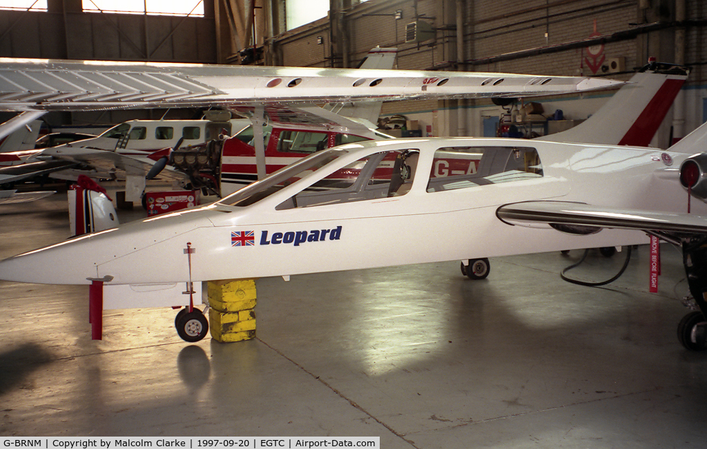 G-BRNM, 1989 Chichester-Miles Leopard C/N 002, Chichester-Miles Leopard at Cranfield Airport, UK in 1997. A 4 seat twin jet powered light aircraft, designed by a former BAe Chief Research Engineer, it first flew in December 1988.