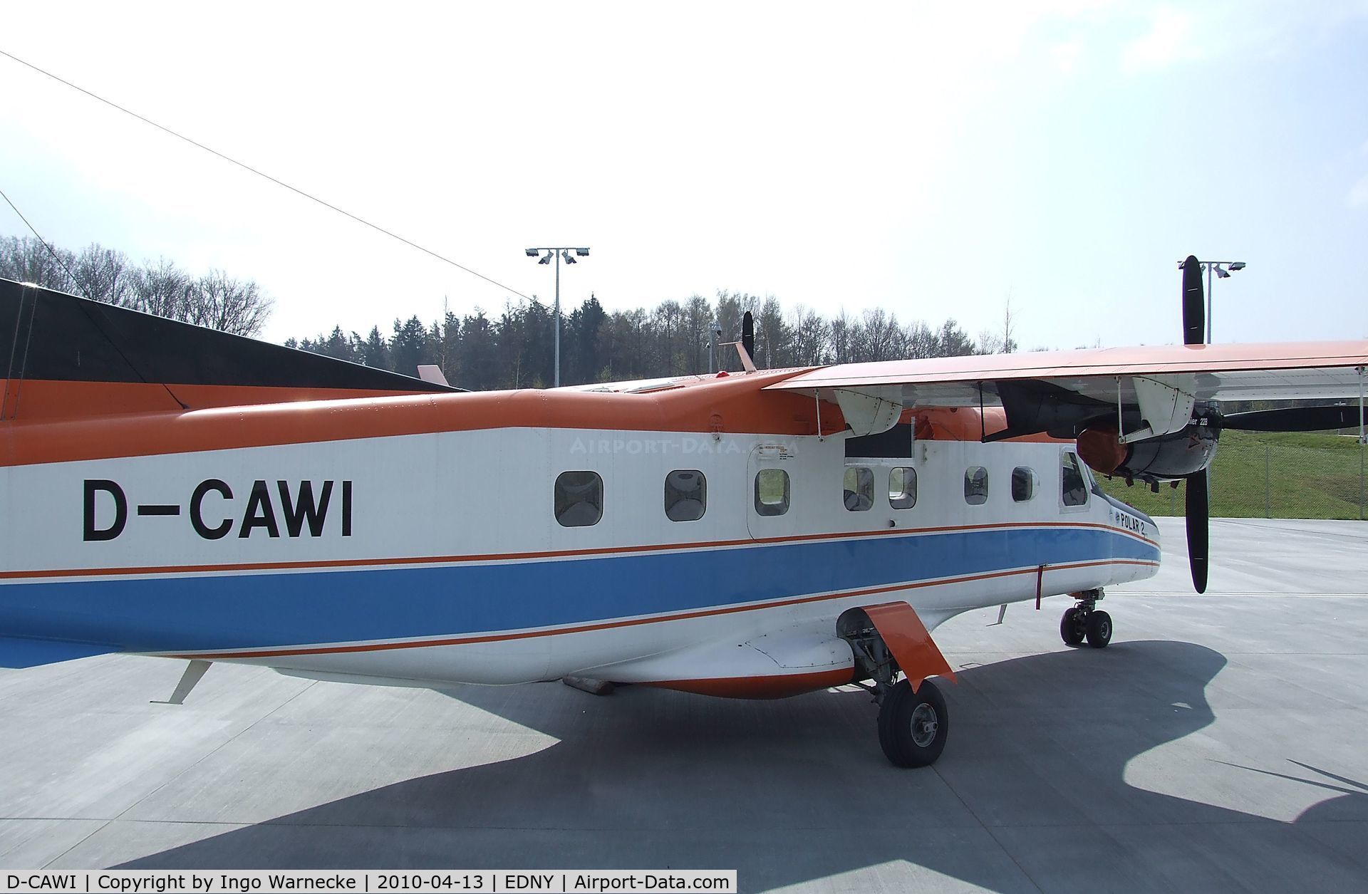 D-CAWI, 1983 Dornier 228-101 C/N 7014, Dornier Do 228-101 (formerly 'POLAR 2' operated by the German polar research institute (Alfred Wegener Institut)) standing outside the Dornier-Museum to be sold in May 2010. Before it had been exhibited at the Dornier Museum for some months.