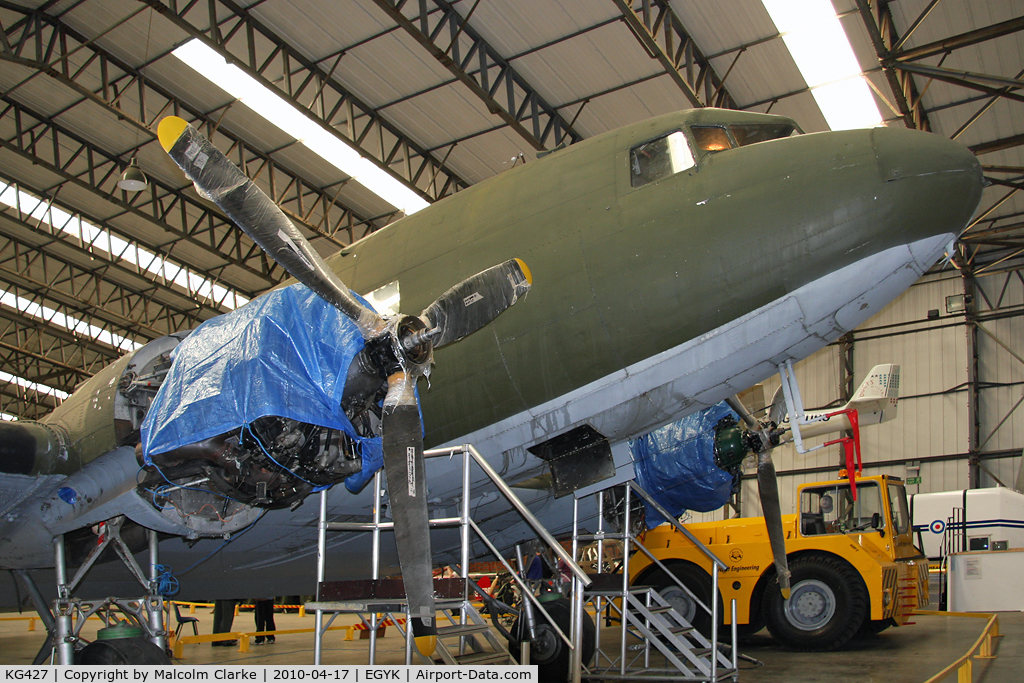 KG427, Douglas C-47A Dakota 3 C/N 12462, Douglas C-47B Dakota 4 (DC-3A) in 2010. On static display at the Yorkshire Air Museum, Elvington. Fake serial, is ex G-AMYJ / KN353.