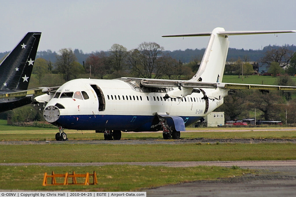 G-OINV, 1990 British Aerospace BAe.146-300 C/N E3171, in storage at Exeter Airport