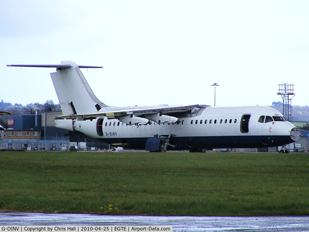 G-OINV, 1990 British Aerospace BAe.146-300 C/N E3171, in storage at Exeter Airport
