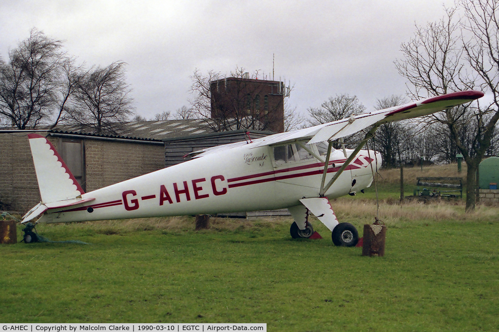 G-AHEC, 1946 Luscombe 8A Silvaire C/N 3428, Luscombe 8A Silvaire at Cranfield Airfield in 1990.