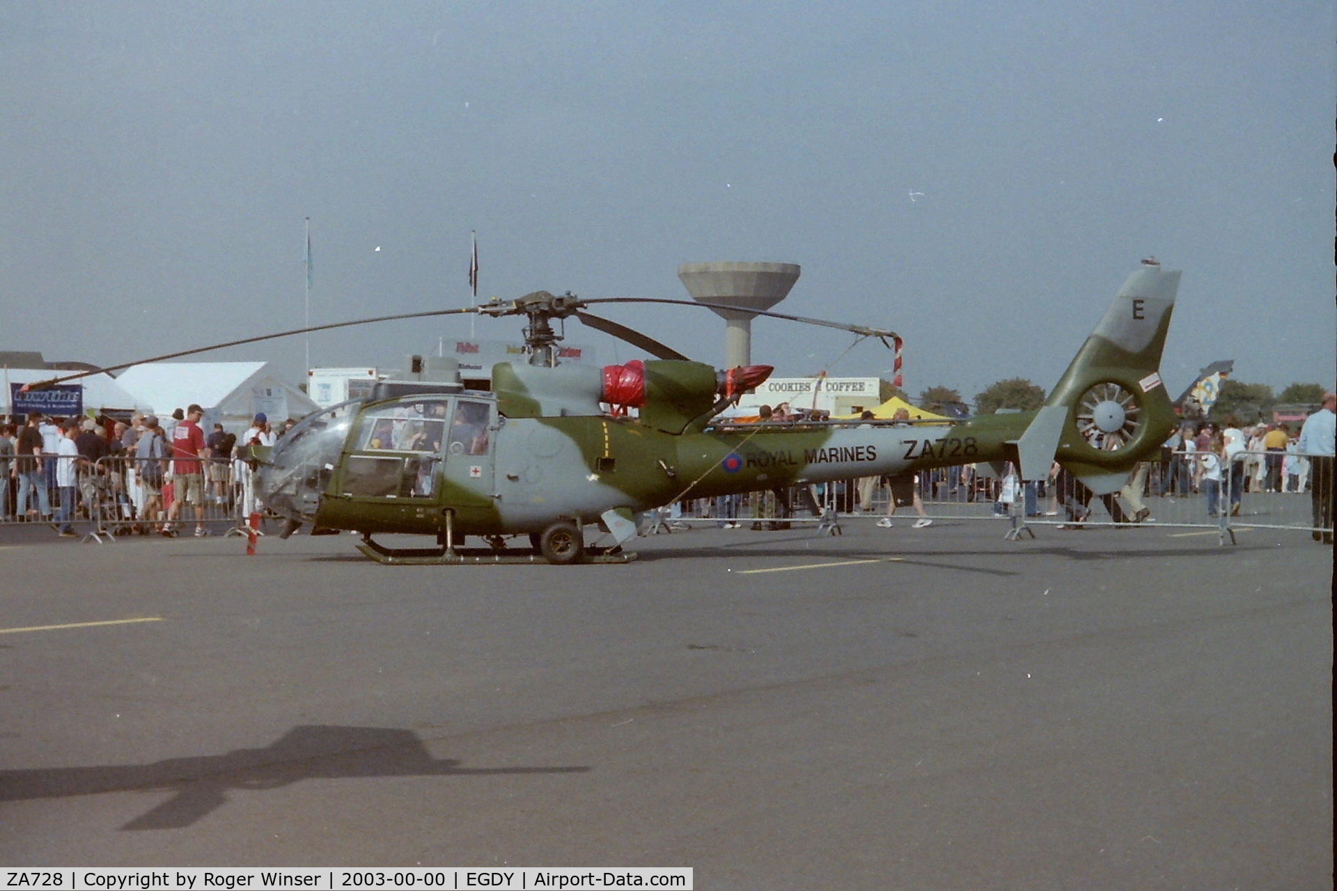 ZA728, 1980 Westland SA-341B Gazelle AH1 C/N WA1797, Royal Marines Gazelle coded E of 847 NAS at a RNAS Yeovilton Naval Air Day in the early 2000's. 
