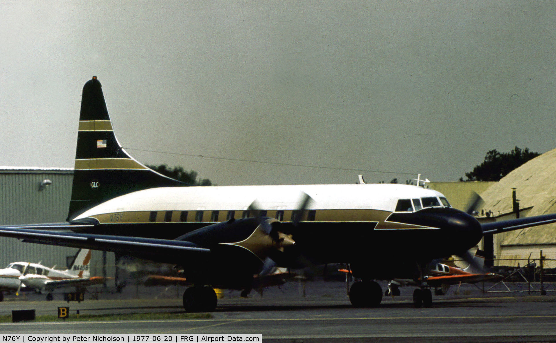 N76Y, 1954 Convair 580 C/N 214, Convair 580 at Republic Airport on Long Island in the Summer of 1977.