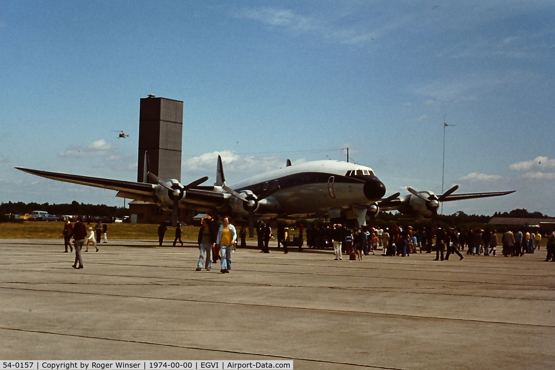 54-0157, 1955 Lockheed L-1049F Super Constellation C/N 4176, USAF/ANG aircraft seen at RAF Greenham Common attending the IAT in July 1974