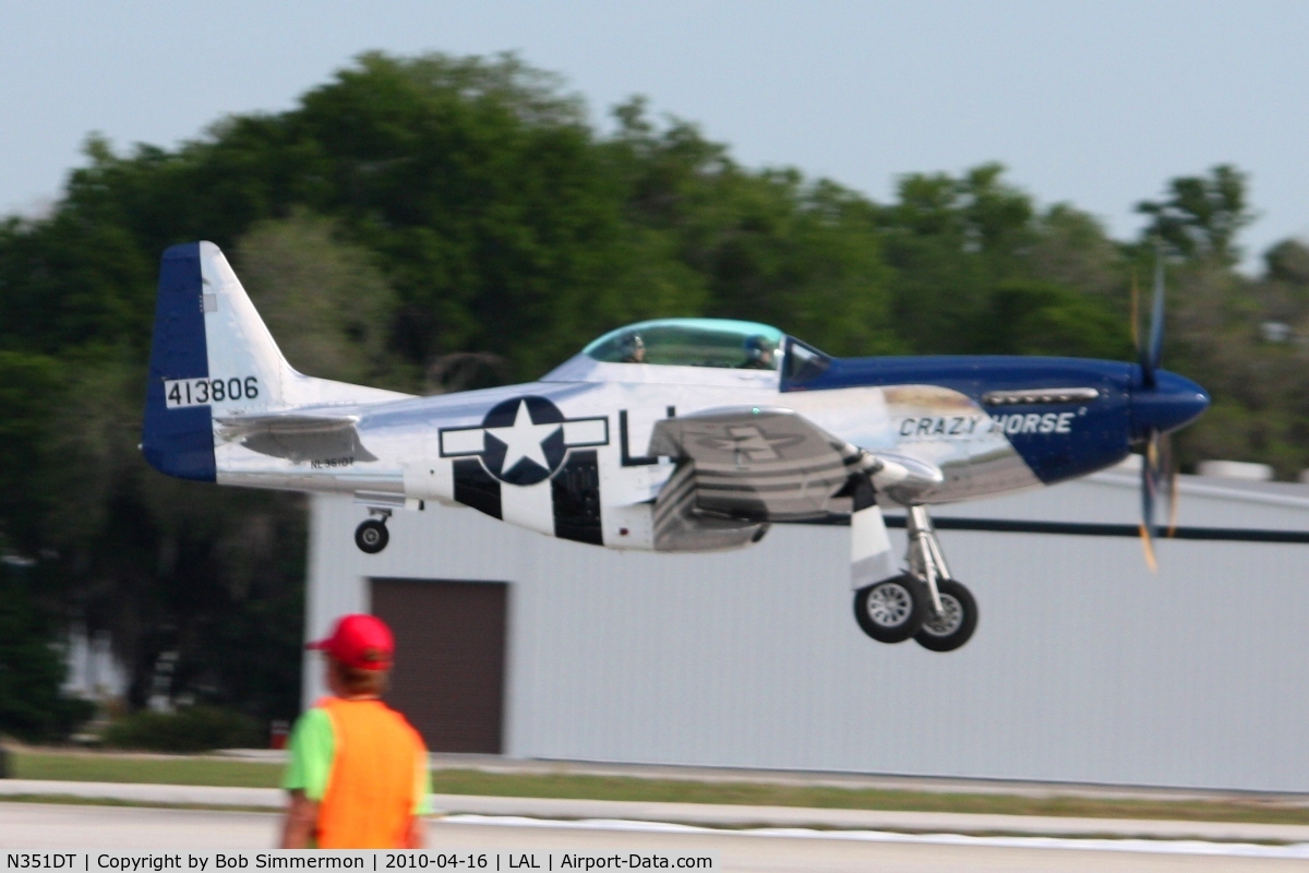 N351DT, 1944 North American P-51D Mustang C/N 122-41042, Landing on 9 during Sun N Fun 2010 at Lakeland, FL.