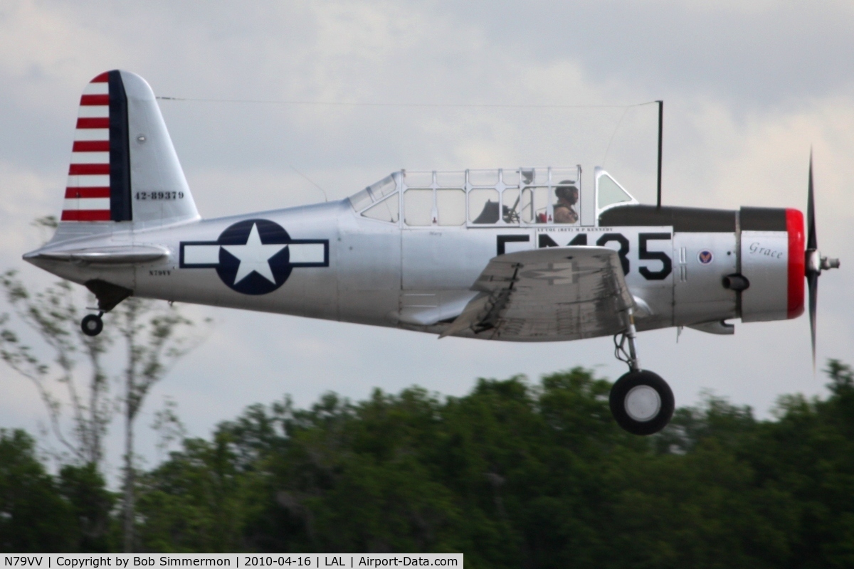 N79VV, 1942 Consolidated Vultee BT-13A C/N 11756, Landing on 9 during Sun N Fun 2010 at Lakeland, FL.