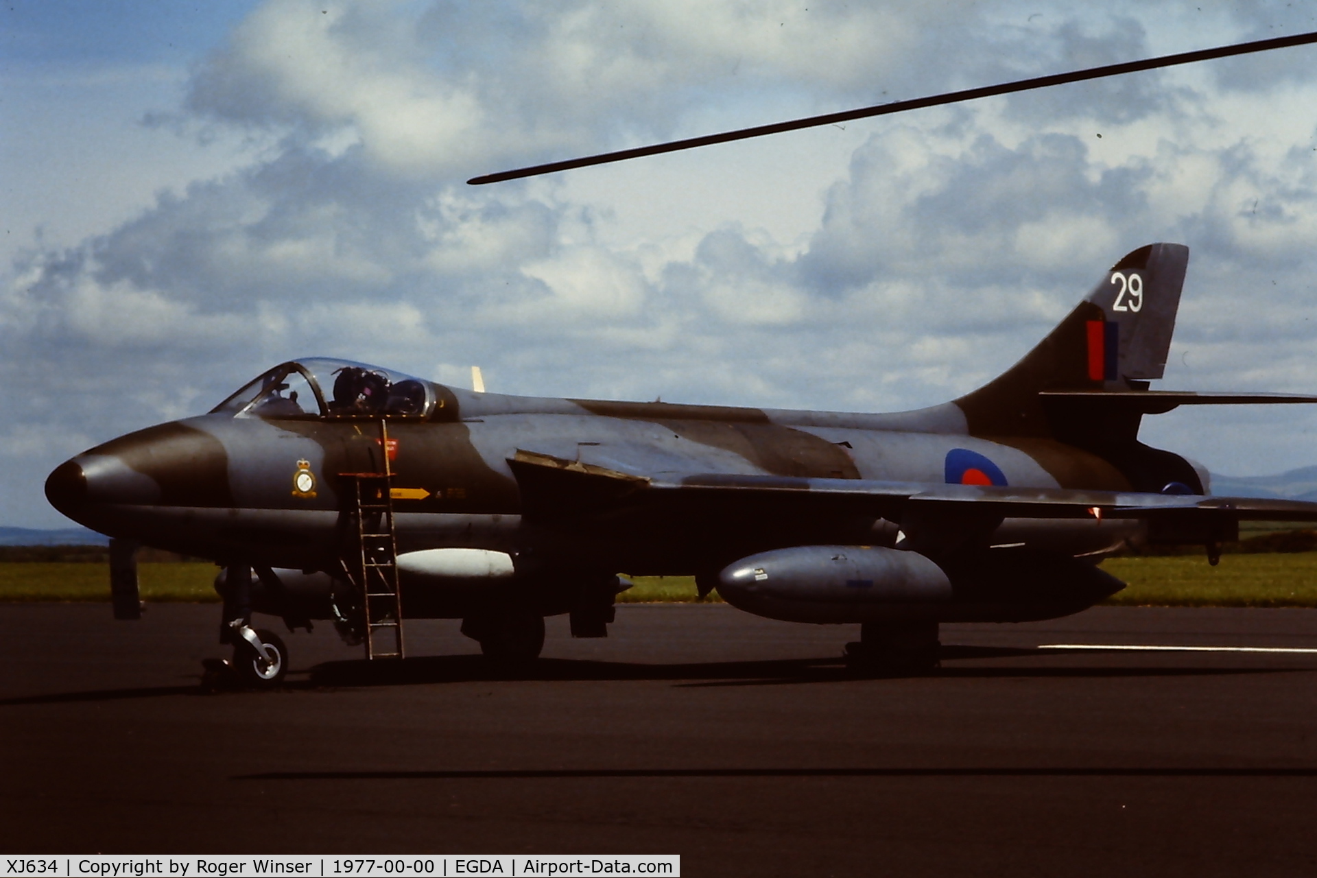 XJ634, 1956 Hawker Hunter F.6A C/N 41H/688051, 29 of (No1)TWU based at RAF Brawdy, Wales, UK in 1977. 