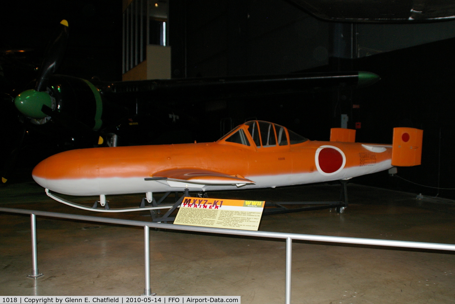 1018, 1945 Yokosuka MXY7-K1 Ohka II C/N Not found 1018, MXY-7 Type 43 K-1 Ohka Trainer.  At the National Museum of the USAF