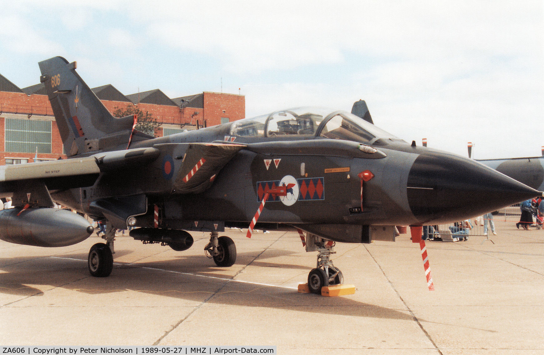 ZA606, 1982 Panavia Tornado GR.1 C/N 136/BS043/3070, Tornado GR.1 of RAF Honington's Tactical Weapons Conversion Unit on display at the 1989 RAF Mildenhall Air Fete.