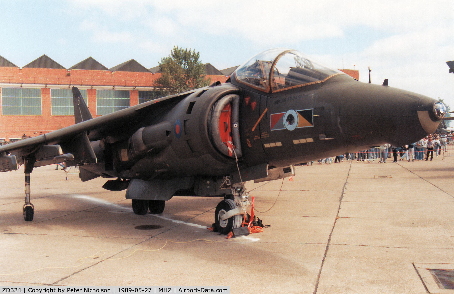 ZD324, 1987 British Aerospace Harrier GR.5 C/N 512112/P5, Harrier GR.5 of 233 Operational Conversion Unit on display at the 1989 RAF Mildenhall Air Fete.