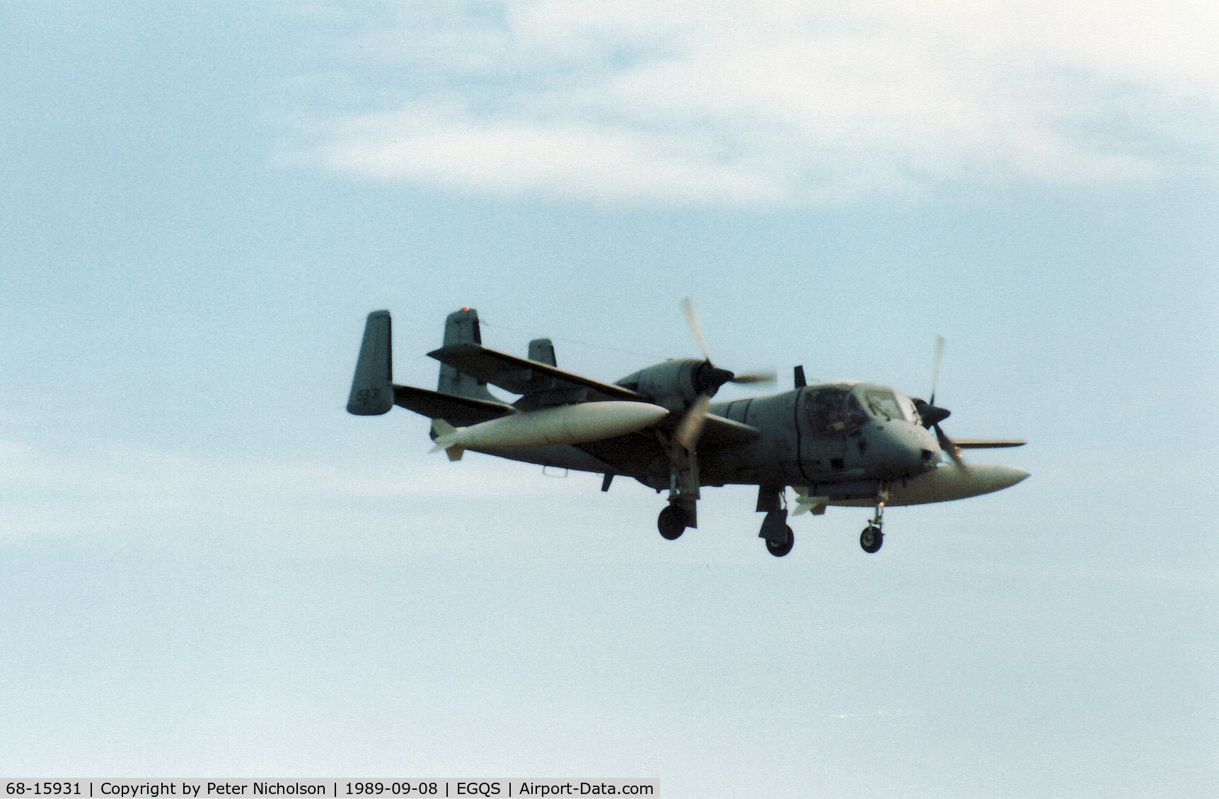 68-15931, 1968 Grumman OV-1D Mohawk C/N 135C, OV-1D Mohawk of the 3rd Military Intelligence Battalion on final approach to RAF Lossiemouth in September 1989.