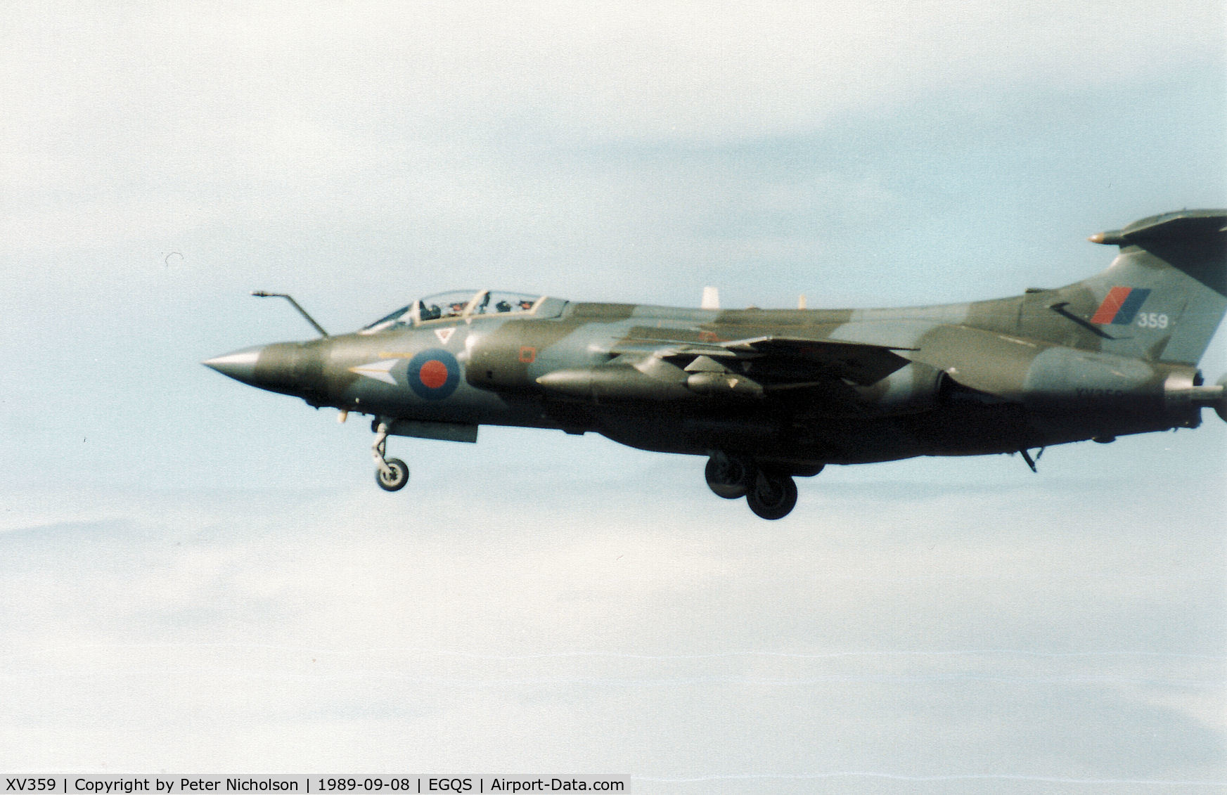 XV359, 1968 Hawker Siddeley Buccaneer S.2B C/N B3-09-67, Buccaneer S.2B of 208 Squadron on final approach to RAF Lossiemouth in September 1989.