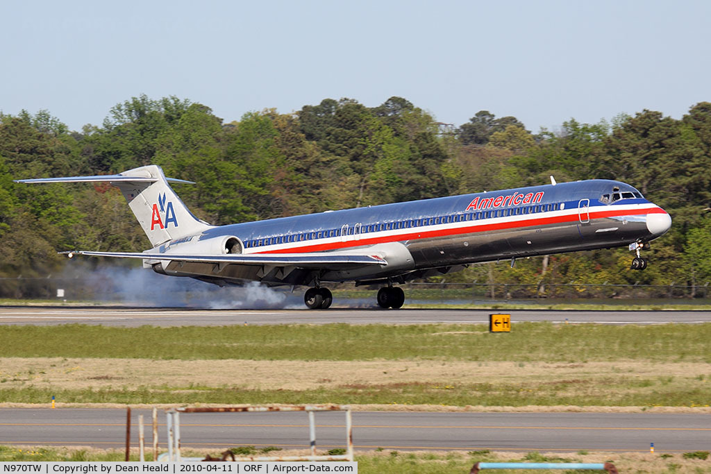 N970TW, 1999 McDonnell Douglas MD-83 (DC-9-83) C/N 53620, American Airlines N970TW (FLT AAL682) from Dallas/Fort Worth Int'l (KDFW) landing RWY 23.