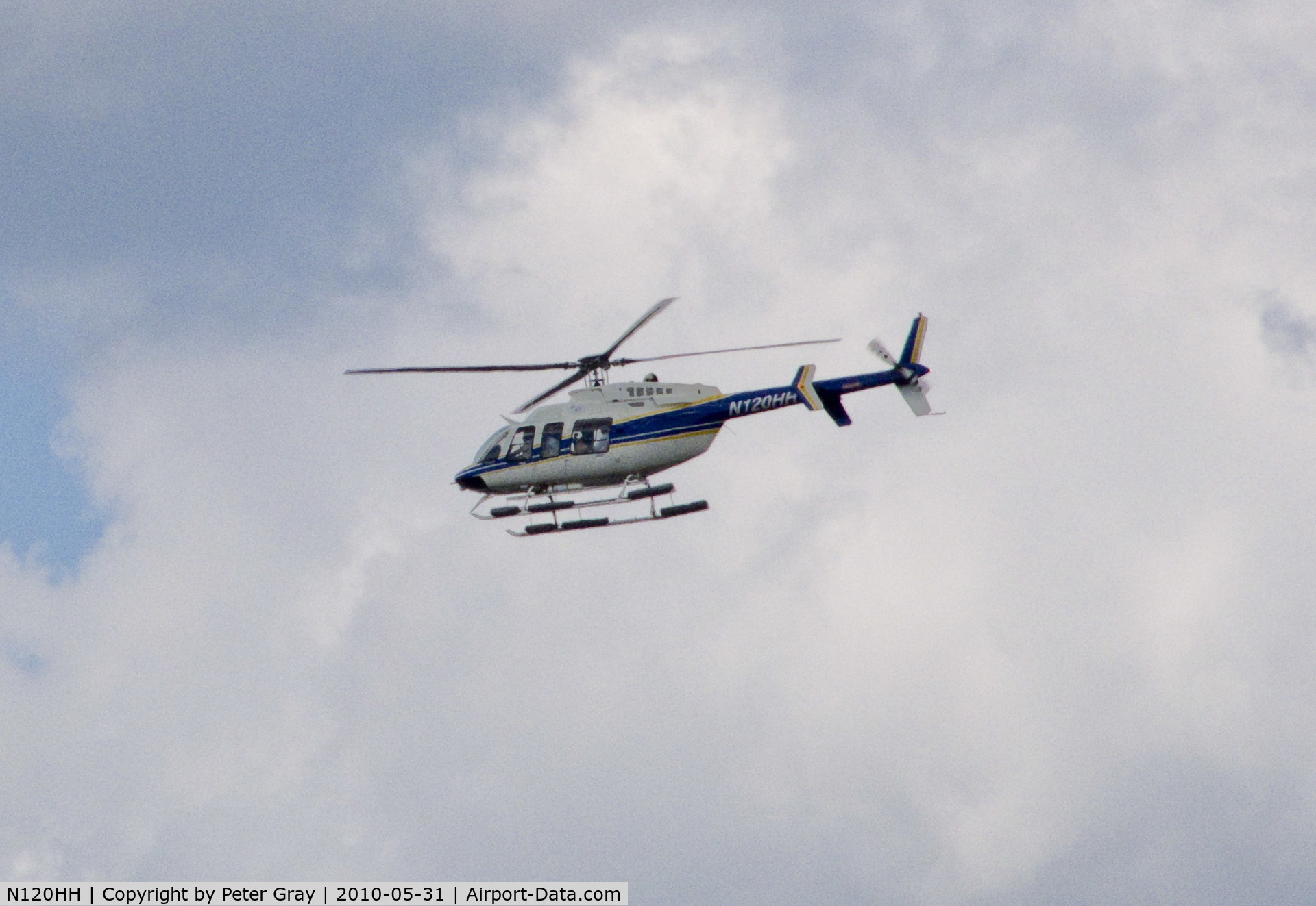 N120HH, 2005 Bell 407 C/N 53661, Seen flying over Harwich, Essex, United kingdom