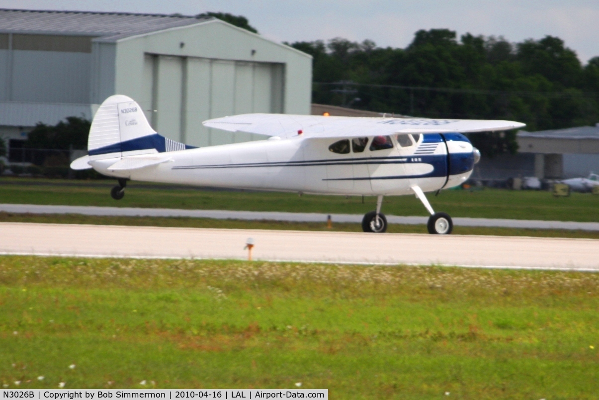 N3026B, 1952 Cessna 195A C/N 7909, Departing Lakeland, Florida during Sun N Fun 2010