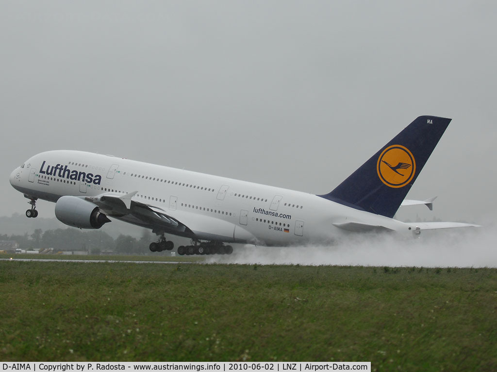 D-AIMA, 2010 Airbus A380-841 C/N 038, First takeoff at LNZ!