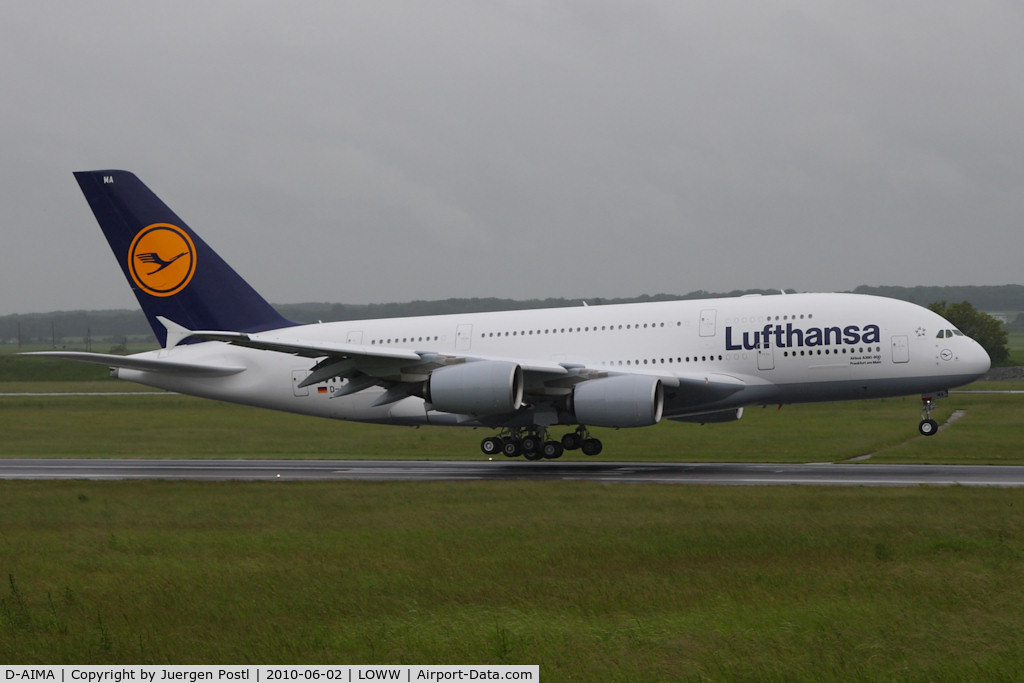 D-AIMA, 2010 Airbus A380-841 C/N 038, first landing in VIE/LOWW