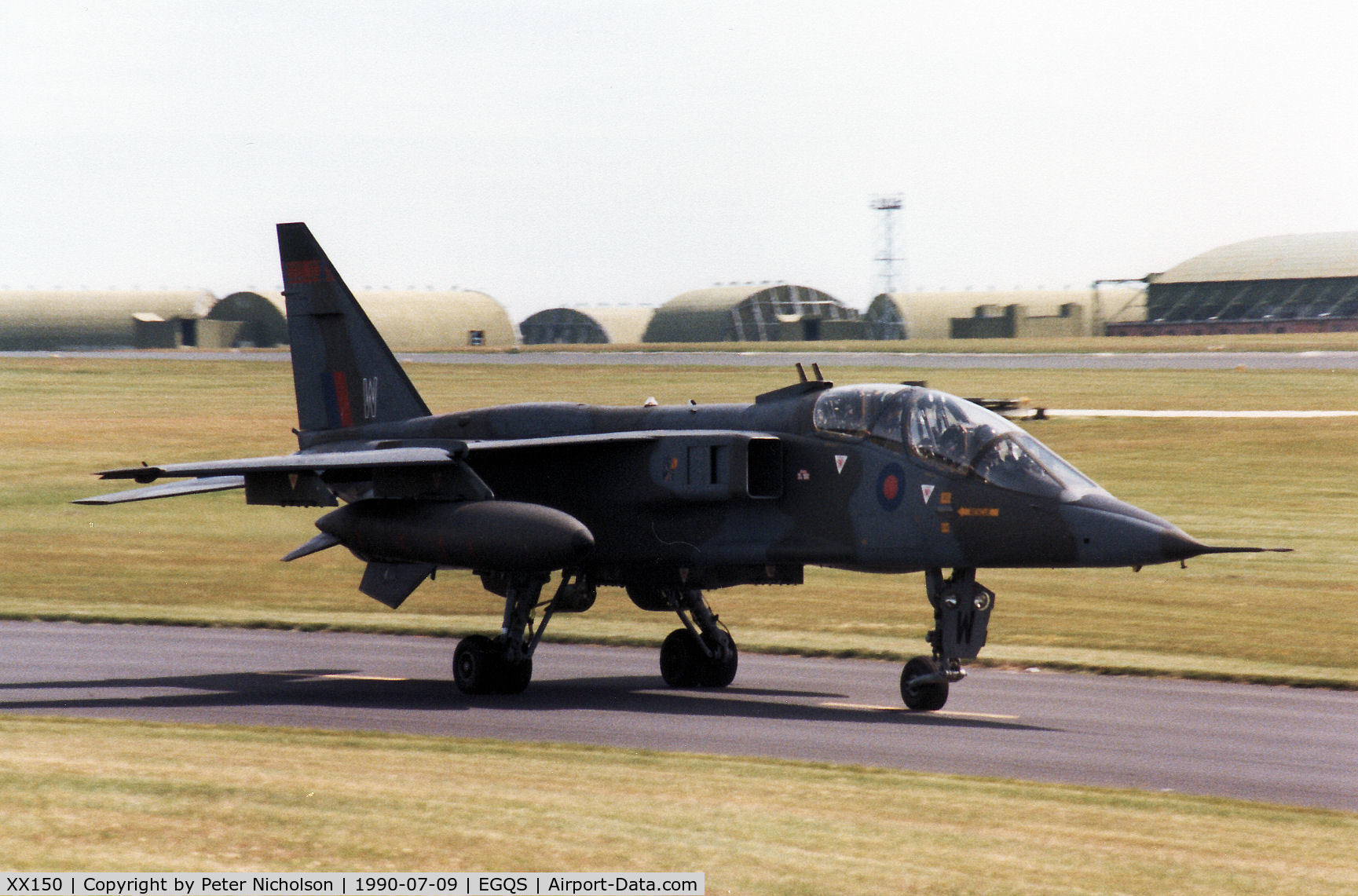 XX150, 1974 Sepecat Jaguar T.2A C/N B.15, Jaguar T.2A of 226 Operational Conversion Unit taxying to the active runway at RAF Lossiemouth in the Summer of 1990.