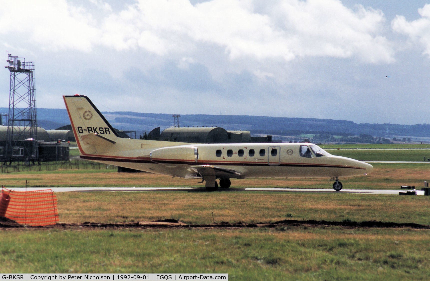 G-BKSR, 1983 Cessna 550 Citation II C/N 550-0469, Cessna Citation II preparing to depart from RAF Lossiemouth in September 1992.