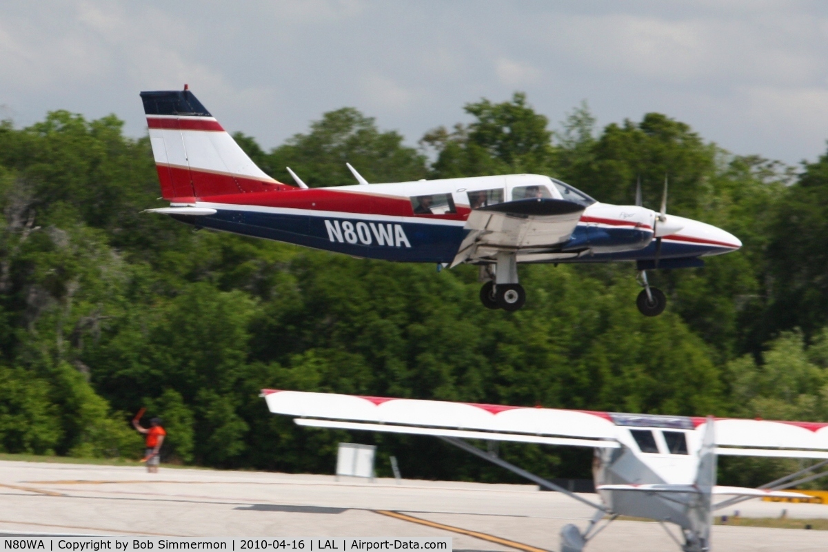 N80WA, 1972 Piper PA-34-200 C/N 34-7250195, Arriving at Lakeland, Florida during Sun N Fun 2010.