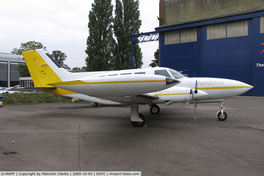 G-MAPP, 1974 Cessna 402B Utililiner C/N 402B-0583, Cessna 402B Utililiner at Cranfield Airport, UK. Previous reg D-INRH and owned by Simmons Mapping (UK) Ltd.