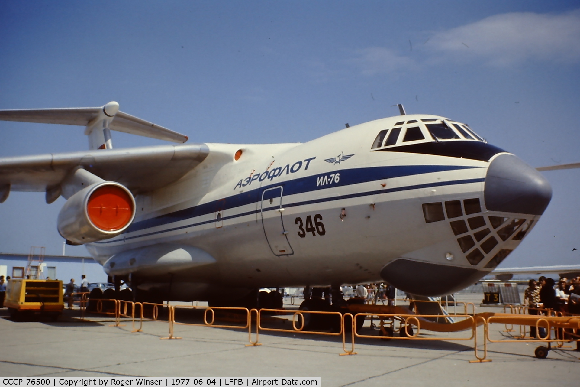 CCCP-76500, Ilyushin IL-76TD C/N 033401016, Show #346. Aeroflot's Il-76 on display at the Paris Air Show. Le Bourget June 1977