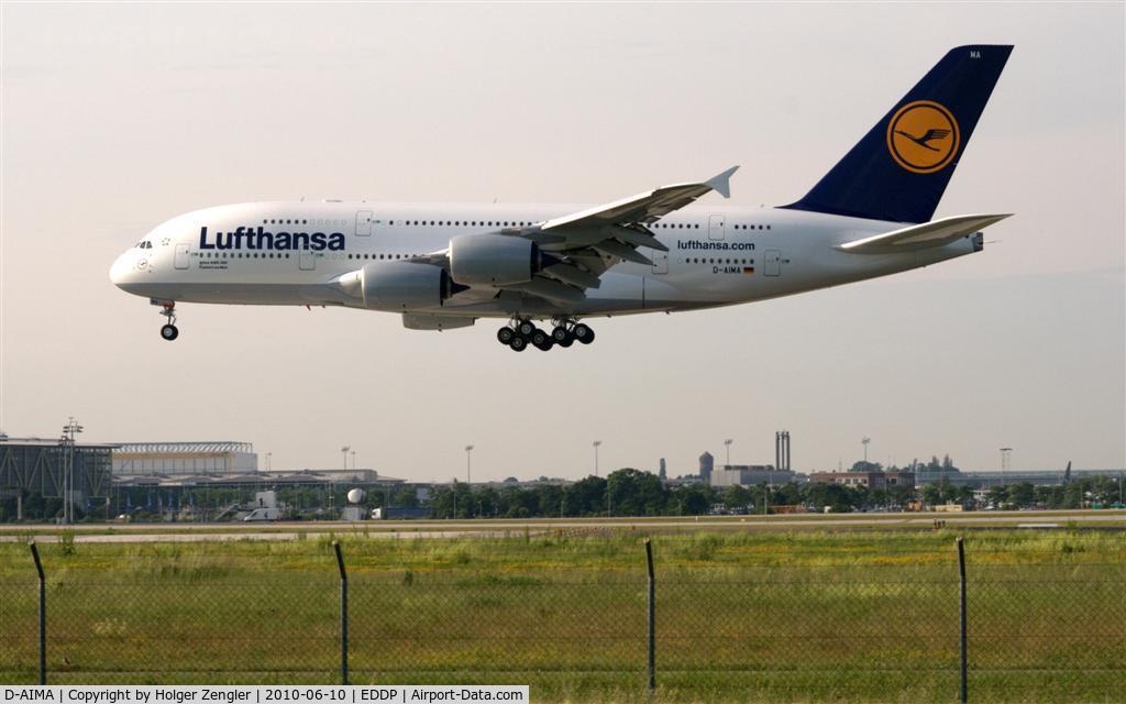 D-AIMA, 2010 Airbus A380-841 C/N 038, She is back in sunshine!!! Lufthansa´s first A380 is coming again to LEJ.