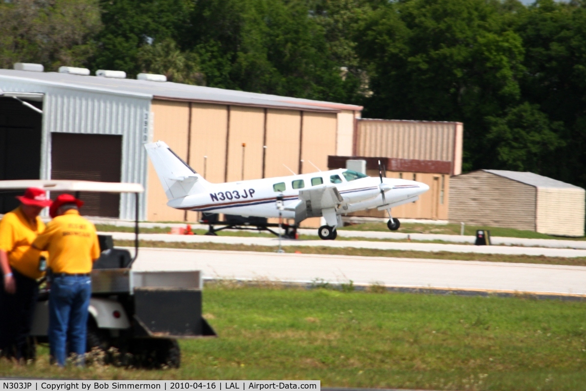 N303JP, 1982 Cessna T303 Crusader C/N T30300067, Arriving at Lakeland, Florida during Sun N Fun 2010.