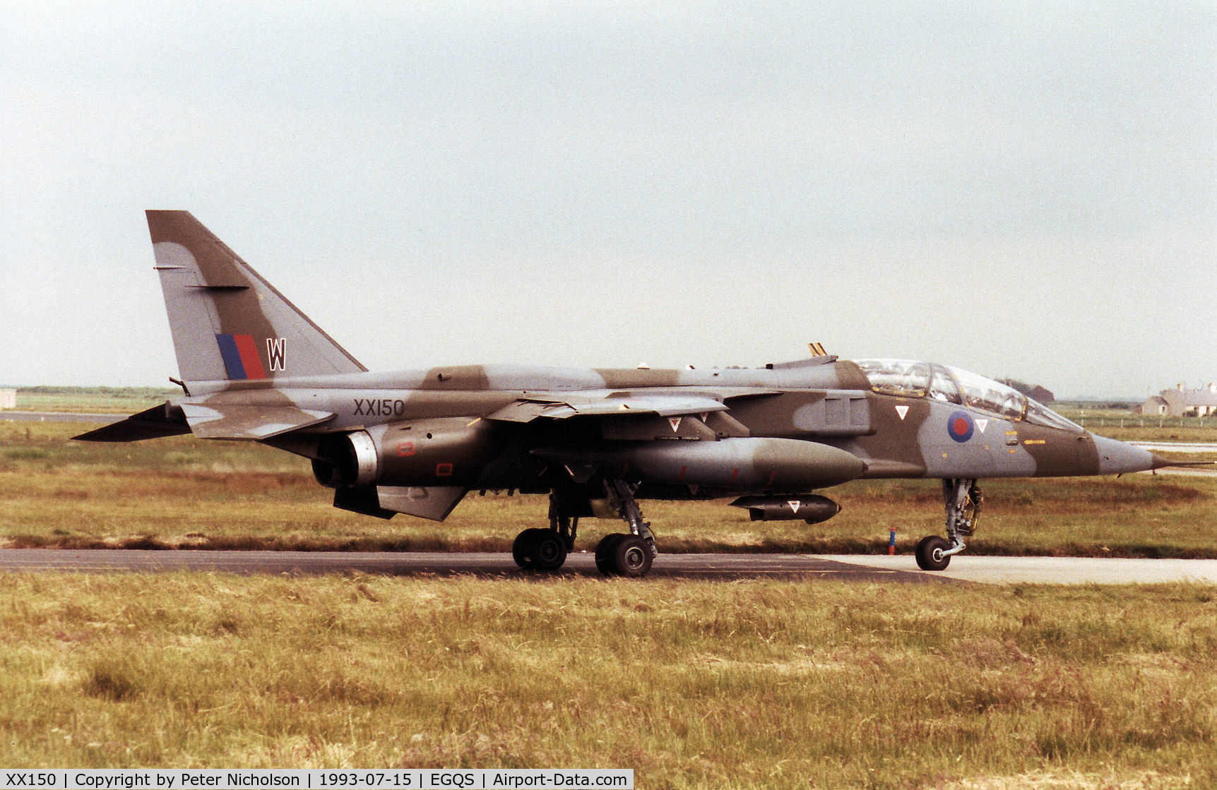 XX150, 1974 Sepecat Jaguar T.2A C/N B.15, Jaguar T.2A of 16[Reserve] Squadron at RAF Lossiemouth in the Summer of 1993.