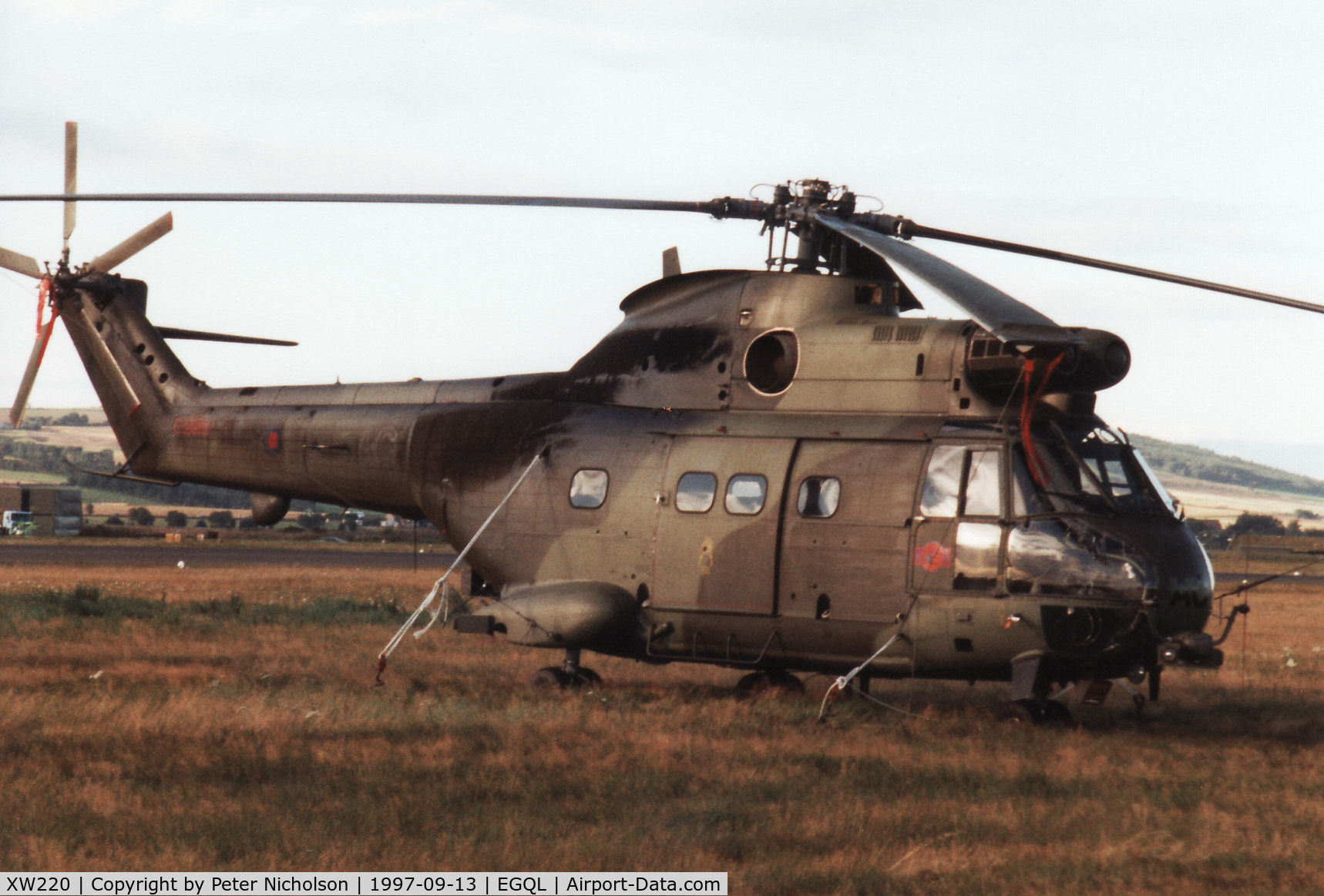 XW220, 1971 Westland Puma HC.1 C/N 1148, Puma HC.1, callsign Swallow 72, of 72 Squadron on display at the 1997 RAF Leuchars Airshow.