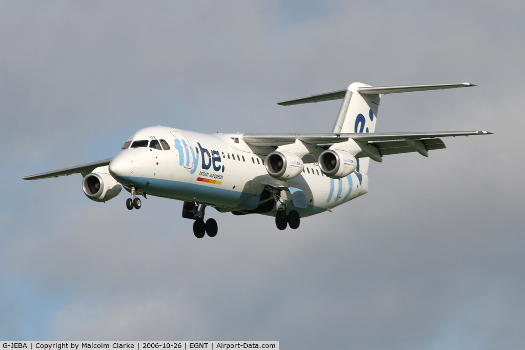 G-JEBA, 1990 British Aerospace BAe.146-300 C/N E3181, British Aerospace BAe-146-300 on finals to 25 at Newcastle Airport in October 2006.