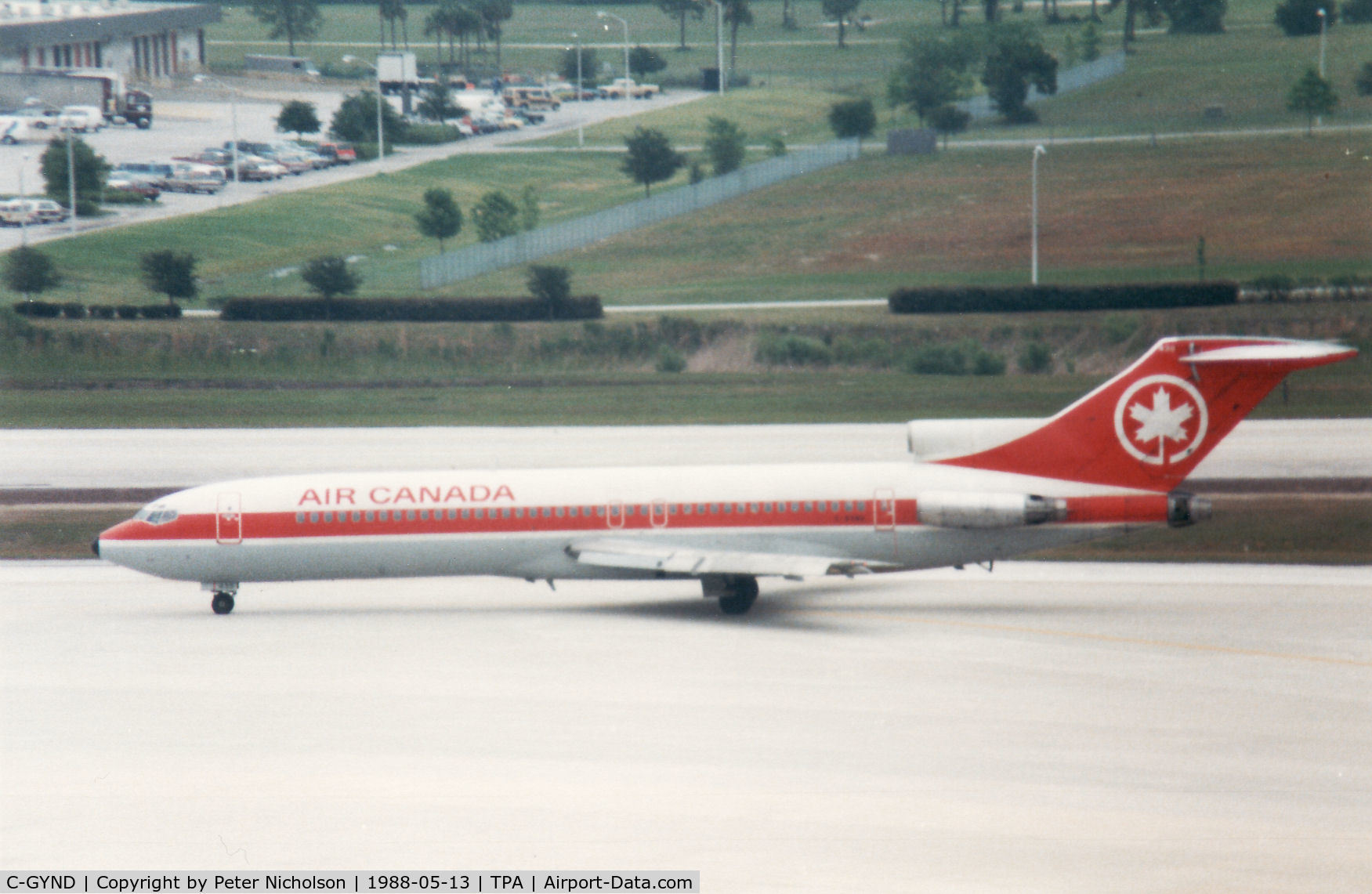 C-GYND, 1980 Boeing 727-233F C/N 22042, Boeing 727-233 of Air Canada taxying to the active runway at Tampa in May 1988.